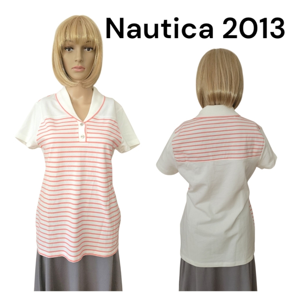 NAUTICA 2013 White Striped Polo Shirt, M, NWT